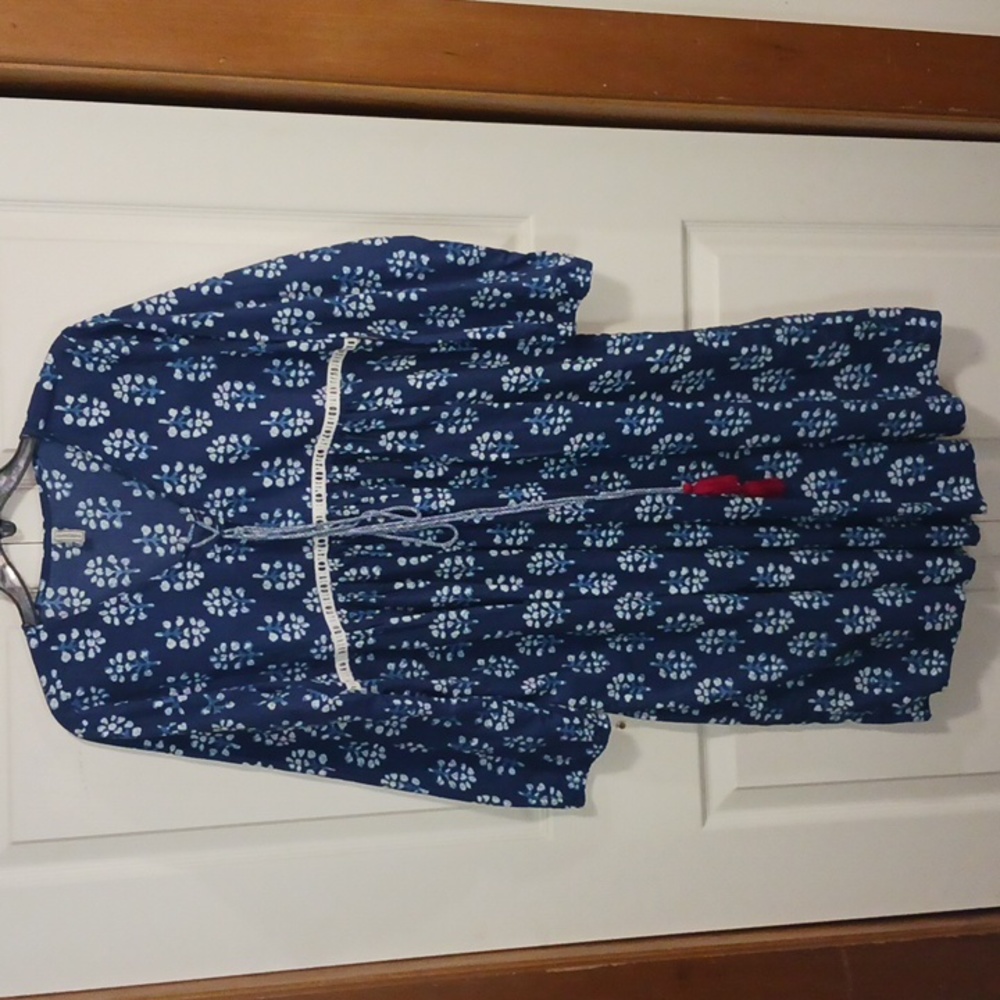 Embellish cotton midi dress - M - blues/white